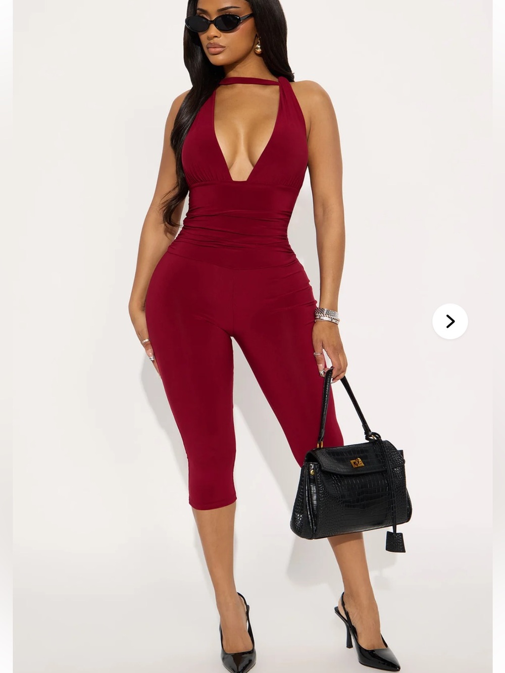 Bozzolo Burgundy Velvet Halter Jumpsuit Plunging Deep V-Neck Backless M